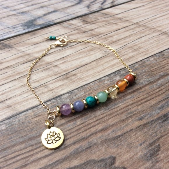 Chakra anklet, 14k Gold filled, Lotus anklet, rainbow anklet, crystal healing - Picture 2 of 8